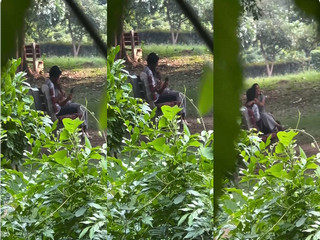 DELHI YOUNG HORNY COUPLE PLAYING WITH GF BOOBS IN PARK OUTDOOR FUN